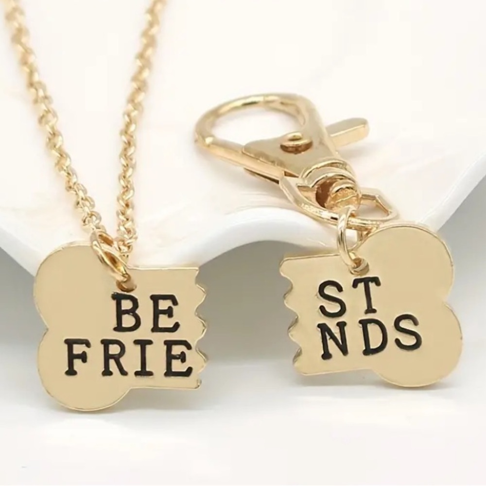 BOGO! Best Friends Set Necklace and Pet collar tag Gold color - Boutique NEW - Picture 1 of 4